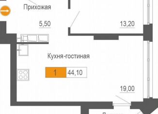 Однокомнатная квартира на продажу, 44.1 м2, Екатеринбург, Ленинский район, улица Академика Бардина, 21