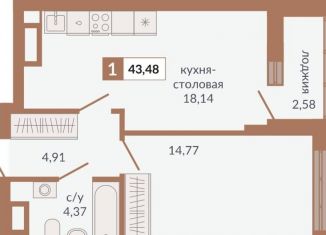 Продается однокомнатная квартира, 43.5 м2, Екатеринбург, Верх-Исетский район