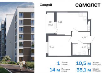 Продаю 1-комнатную квартиру, 35.1 м2, Санкт-Петербург, метро Проспект Ветеранов, жилой комплекс Сандэй, 7.2