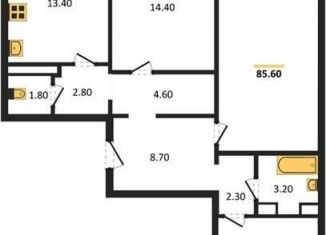 Продам 3-комнатную квартиру, 85.6 м2, село Ямное, улица Генерала Черткова, 1