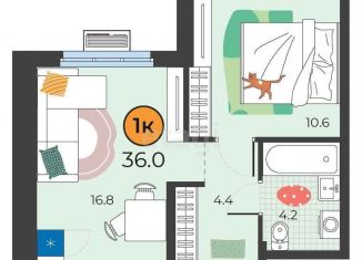 Продается однокомнатная квартира, 36 м2, Тюмень, улица Эльвиры Федоровой, 3, Восточный округ