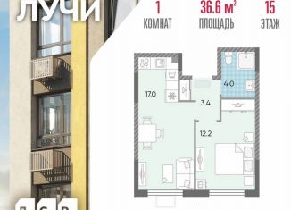 Продаю 1-комнатную квартиру, 36.6 м2, Москва