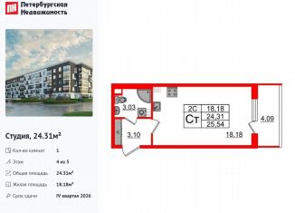 Продаю квартиру студию, 24.3 м2, Санкт-Петербург, Московский район