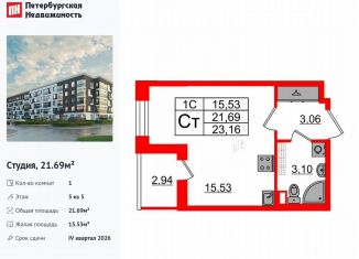 Продается квартира студия, 21.7 м2, Санкт-Петербург, Московский район