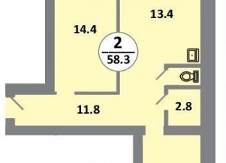 Продажа двухкомнатной квартиры, 59.7 м2, Красноярск, Советский район, Соколовская улица, 54