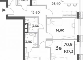 4-комнатная квартира на продажу, 107.3 м2, Москва, ЗАО, проспект Генерала Дорохова, вл1к1