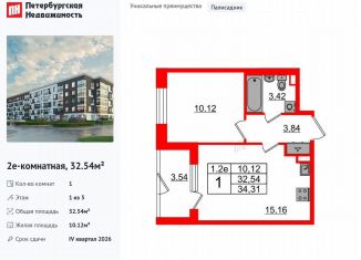 Продажа 1-ком. квартиры, 32.5 м2, Санкт-Петербург, муниципальный округ Пулковский Меридиан