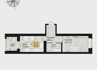 Продается однокомнатная квартира, 38.6 м2, Йошкар-Ола, Фестивальная улица, микрорайон Западный