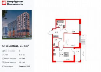 2-комнатная квартира на продажу, 53.5 м2, Ленинградская область