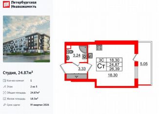 Продаю квартиру студию, 24.9 м2, Санкт-Петербург, муниципальный округ Пулковский Меридиан