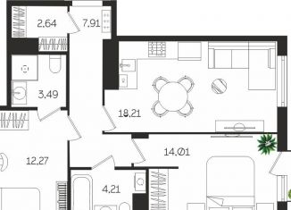 2-ком. квартира на продажу, 64.7 м2, Тула