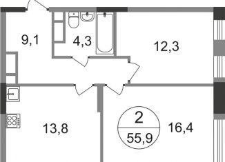 Продается двухкомнатная квартира, 55.9 м2, деревня Рассказовка, 2-я Боровская улица, 1