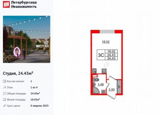 Квартира на продажу студия, 24.4 м2, посёлок Шушары