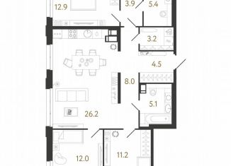 Продаю 3-ком. квартиру, 92.4 м2, Санкт-Петербург, метро Парнас