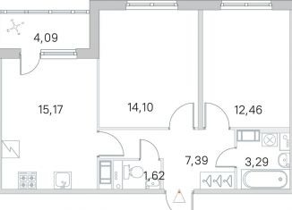 2-комнатная квартира на продажу, 56.1 м2, посёлок Шушары