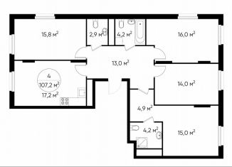 Продам 4-комнатную квартиру, 107.2 м2, деревня Рассказовка, деревня Рассказовка, 1