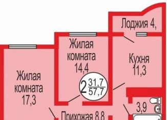 2-комнатная квартира на продажу, 57 м2, Оренбург, Ленинский район, Уральская улица, 2/25