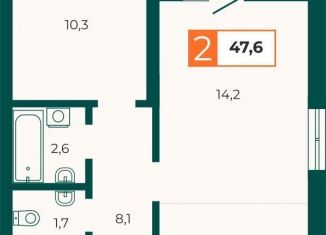 2-ком. квартира на продажу, 47.6 м2, Екатеринбург, Верх-Исетский район, Отрадная улица, с1/2