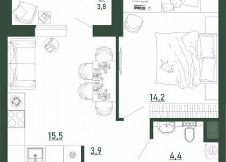 Продам 1-комнатную квартиру, 39.9 м2, Воронеж, Железнодорожный район