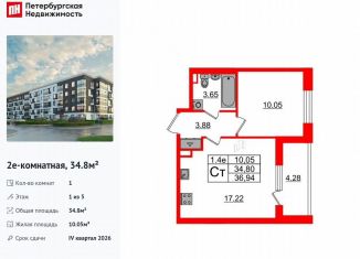 Продам однокомнатную квартиру, 34.8 м2, Санкт-Петербург, муниципальный округ Пулковский Меридиан