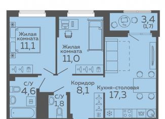 Продаю двухкомнатную квартиру, 55.6 м2, Екатеринбург, Октябрьский район