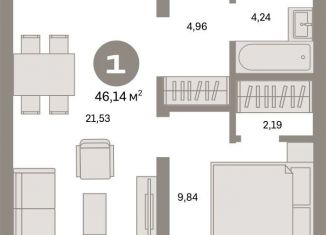 Продаю 1-ком. квартиру, 46.1 м2, Тюмень, ЖК Речной Порт, Причальная улица, 7