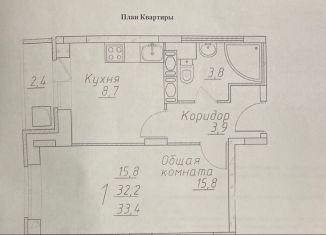 Продается 1-комнатная квартира, 33.4 м2, Старая Купавна, Трудовая улица, 19А, ЖК Полёт Купавна