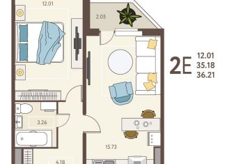 1-комнатная квартира на продажу, 36.2 м2, Липецк