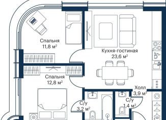 Продажа двухкомнатной квартиры, 56.7 м2, Москва, жилой комплекс Сити Бэй, к8