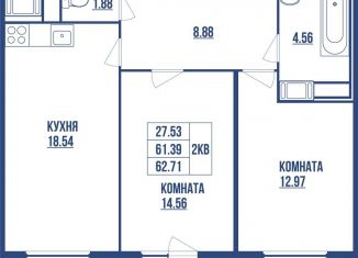 Продается 2-ком. квартира, 62.7 м2, Санкт-Петербург, улица Костюшко, улица Костюшко