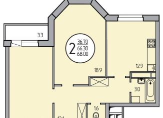 Продается двухкомнатная квартира, 68 м2, Череповец, ЖК Современник, улица Монтклер, 10к3