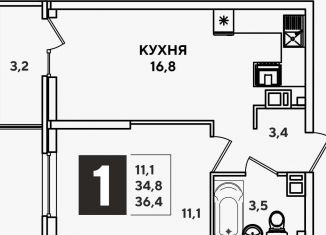 Продам 1-комнатную квартиру, 36.4 м2, Новороссийск, ЖК Арена, проспект Дзержинского, 247к2