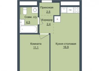 1-комнатная квартира на продажу, 37.4 м2, Ижевск, ЖК Истории