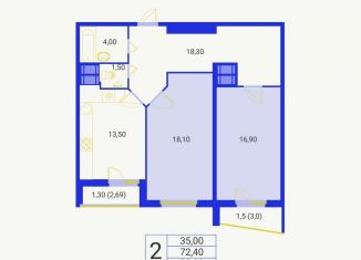Продам двухкомнатную квартиру, 74.3 м2, Санкт-Петербург, Светлановский проспект, 121к1, муниципальный округ Прометей