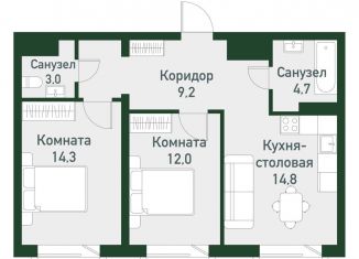 Продам 2-ком. квартиру, 59.3 м2, Челябинская область