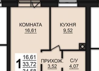 Продаю однокомнатную квартиру, 34.5 м2, Богданихское сельское поселение