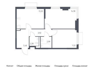 Продам двухкомнатную квартиру, 53.8 м2, Московская область