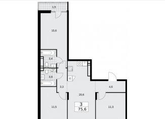 Продажа 3-комнатной квартиры, 75.6 м2, Москва