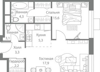 Продаю двухкомнатную квартиру, 51.7 м2, Москва, метро Молодёжная