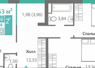 Продается двухкомнатная квартира, 63.9 м2, Симферополь