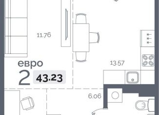 Однокомнатная квартира на продажу, 43.2 м2, Иркутск, Пулковский переулок, 28, ЖК Пулковский