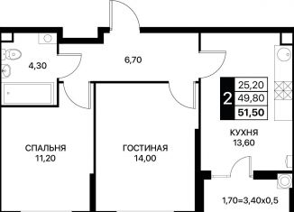 Продаю 2-ком. квартиру, 51.5 м2, Ростовская область