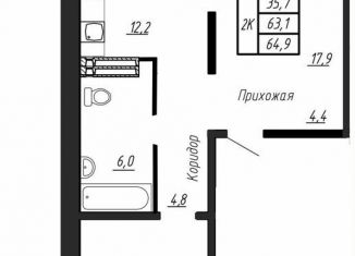 Двухкомнатная квартира на продажу, 65.1 м2, посёлок Тельмана, ЖК Сибирь