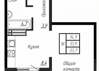 Однокомнатная квартира на продажу, 33.7 м2, посёлок Тельмана
