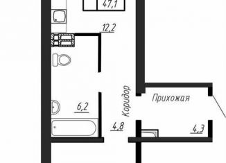 Однокомнатная квартира на продажу, 47.1 м2, посёлок Тельмана