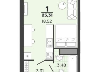 1-комнатная квартира на продажу, 25.3 м2, Рязанская область