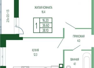 Продаю однокомнатную квартиру, 38.1 м2, Краснодарский край