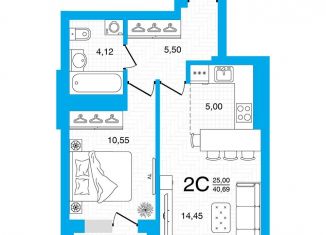 Продам 2-комнатную квартиру, 40.7 м2, Уфа, ЖК Яркий