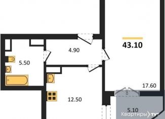 1-комнатная квартира на продажу, 43.1 м2, Воронеж, улица Маршала Одинцова, 25Бпоз28, ЖК Лазурный