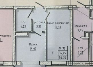 Продам 1-комнатную квартиру, 36.5 м2, Нальчик, район Молодёжный, улица А.А. Кадырова, 24